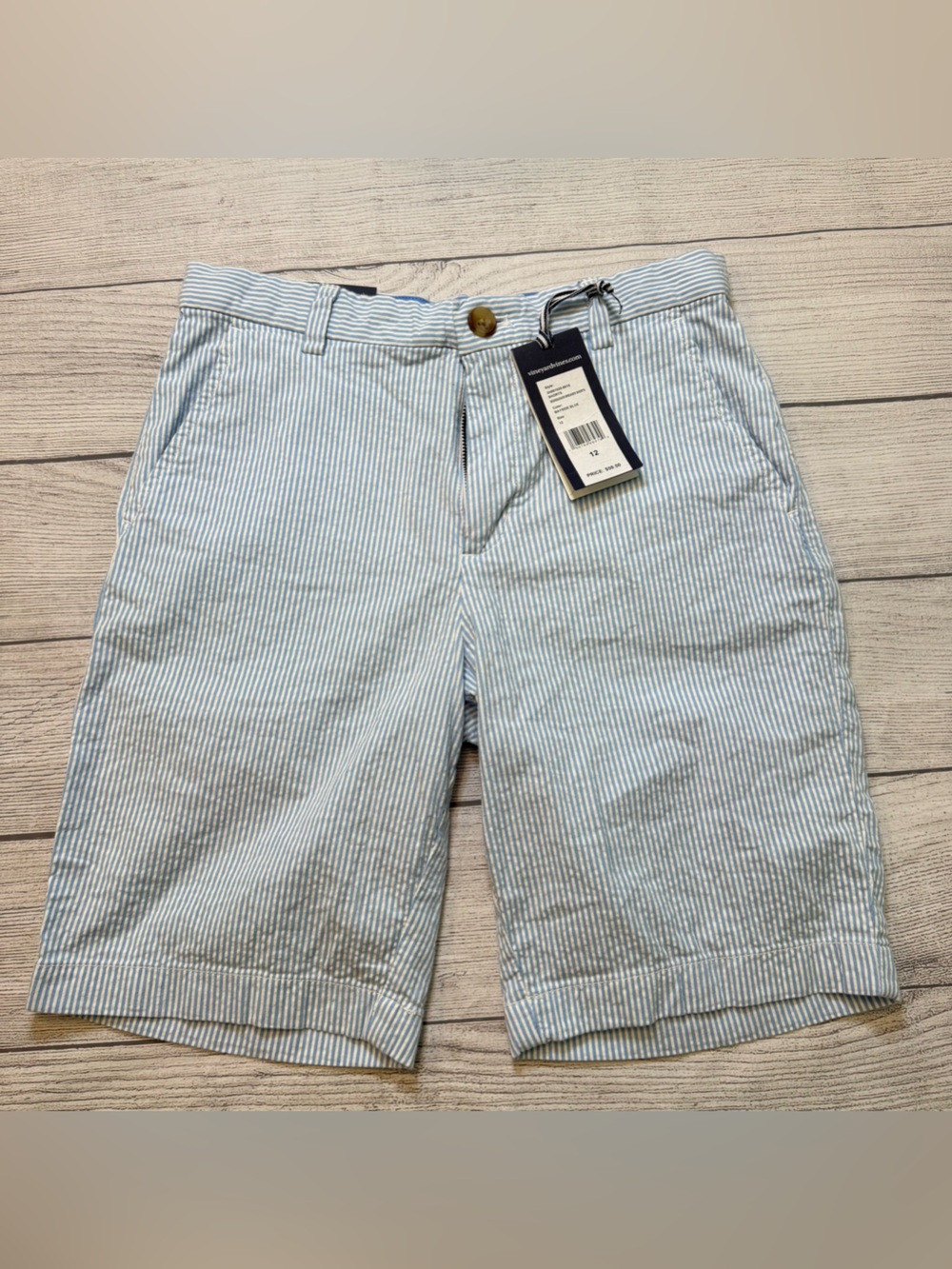 Vineyard Vines Light Blue & White Seersucker Flat Front Shorts